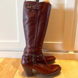 Bjorn Knee Boots with Strap and Buckle Detail, Size 7.5